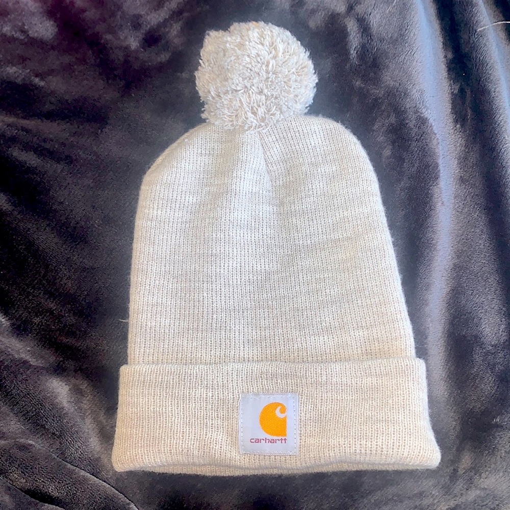 Gray Carhartt Beanie with Pom Pom